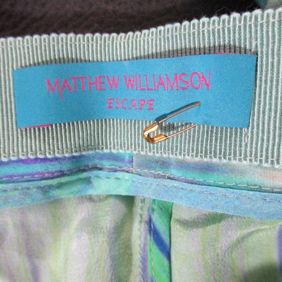 NEW MATTHEW WILLIAMSON Silk Cropped Pants AQUA - Picture 5 of 8